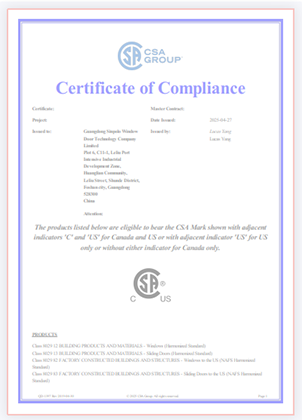 Sinpolo Doors & Windows atinge o certificare CSA prestigioasă, consolidând conformitatea globală în materialele de construcție